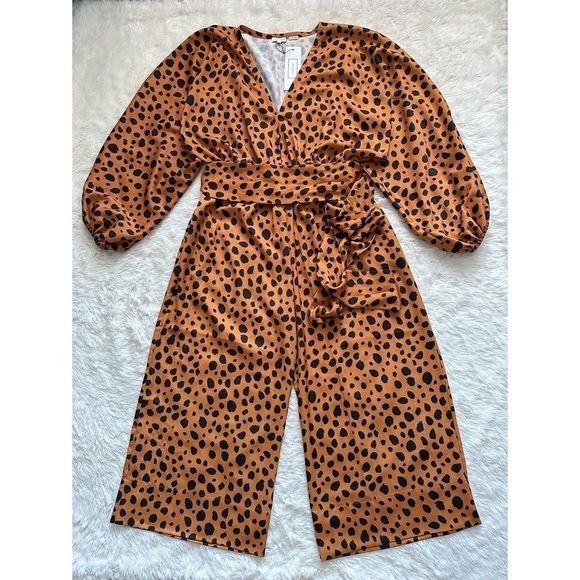 Rhode Jumpsuit Blake Long Sleeve Wide Leg Satin Leopard Cheetah Print L NWT New - Picture 5 of 15